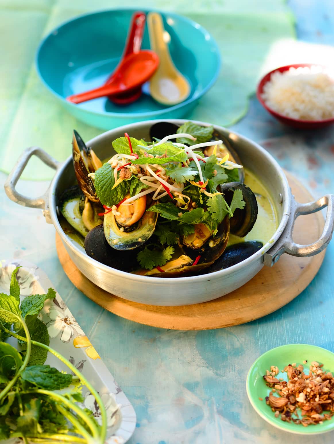 Steamed mussels in fragrant coconut broth