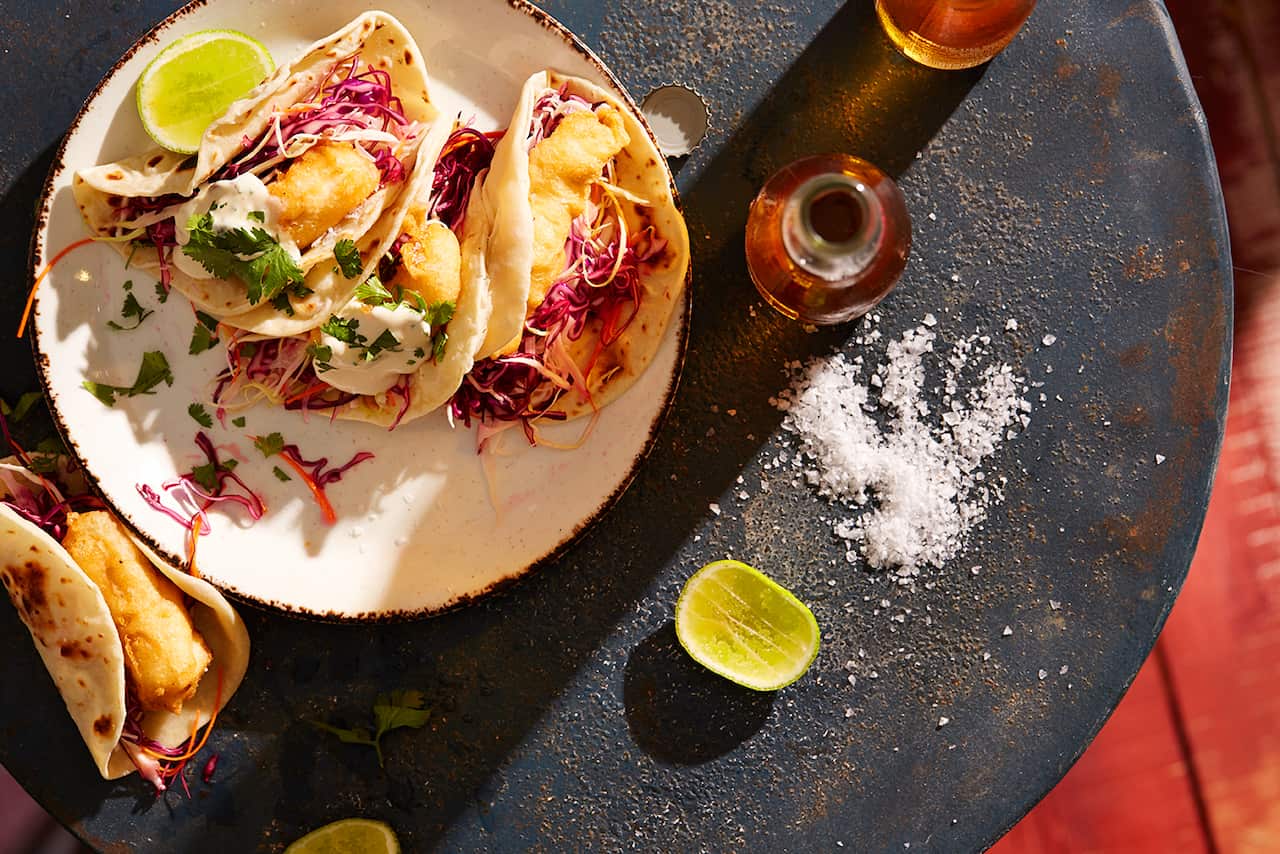 Fish tacos with flour tortillas 