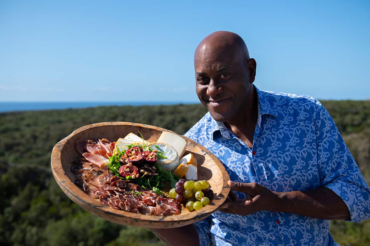 Ainsley Harriott with fig and charceuterie platter