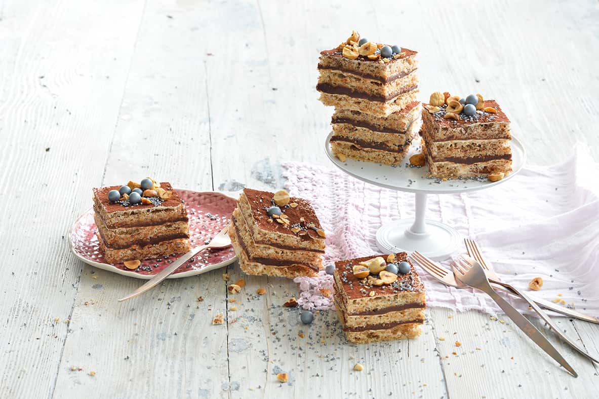 Hazelnut meringue layer cakes with coffee buttercream 