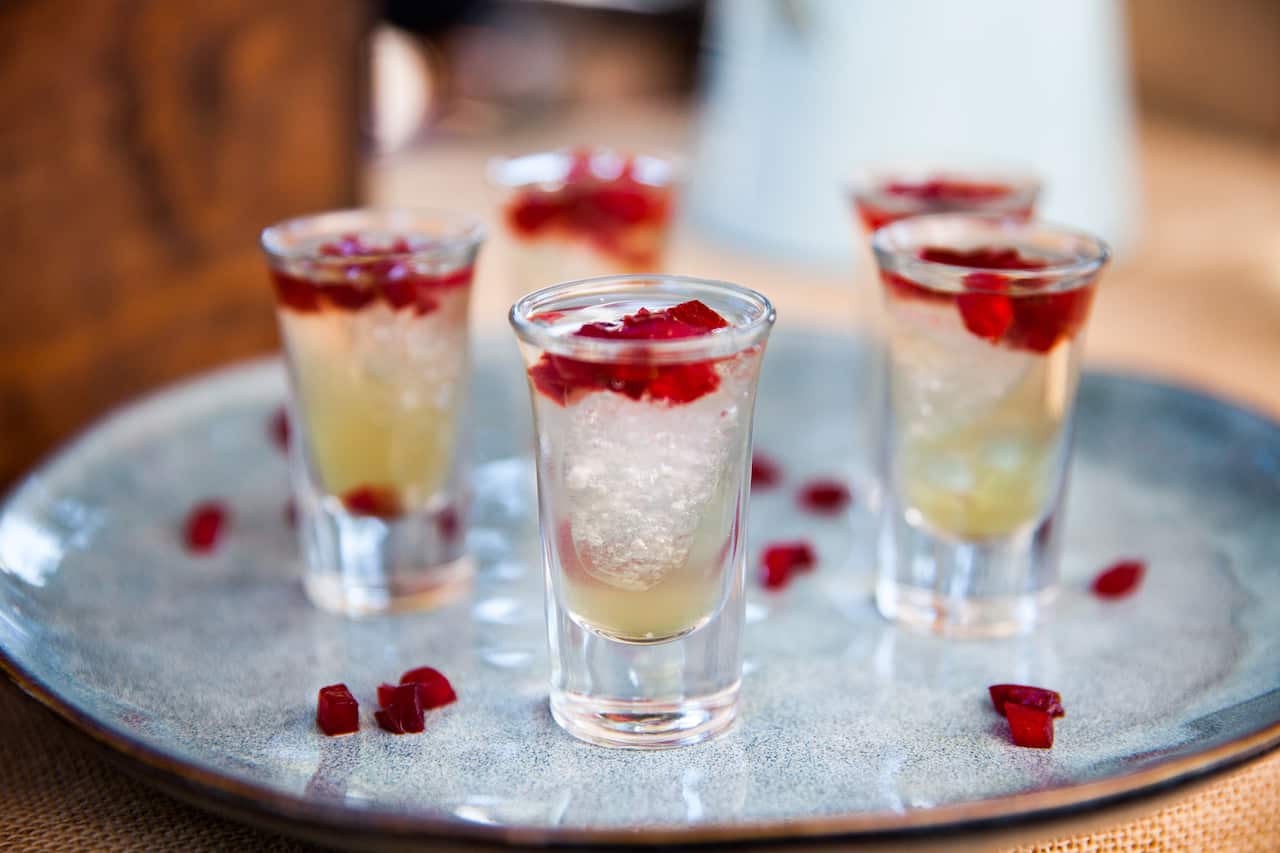 Willunga ice cider shots with plum confetti