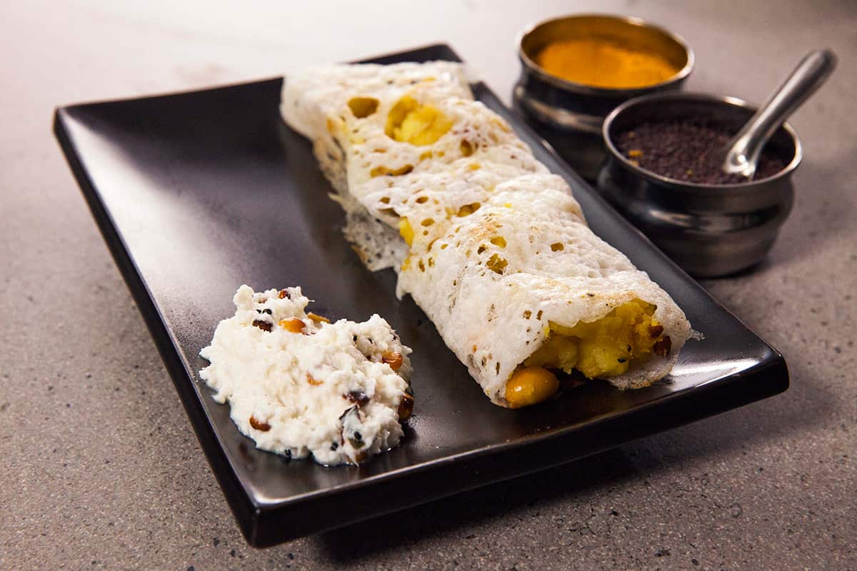 Easy masala dosa with coconut chutney