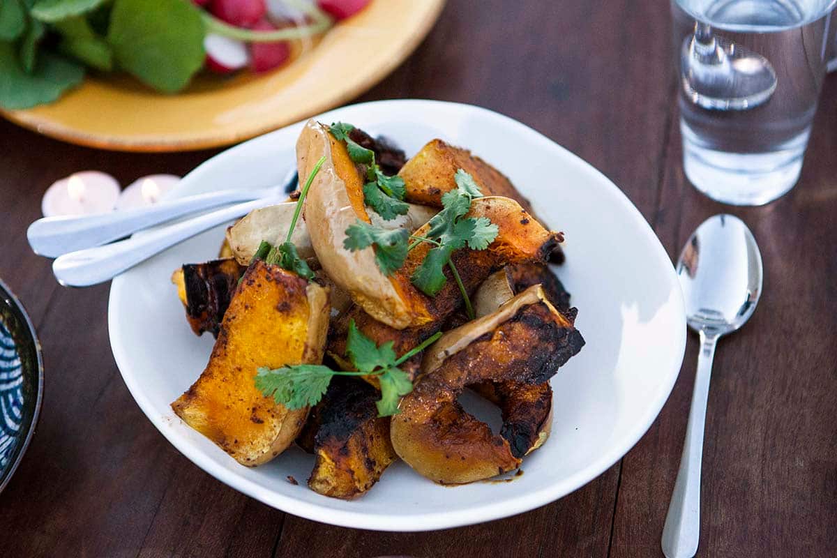 Spice roasted butternut squash with capered yoghurt