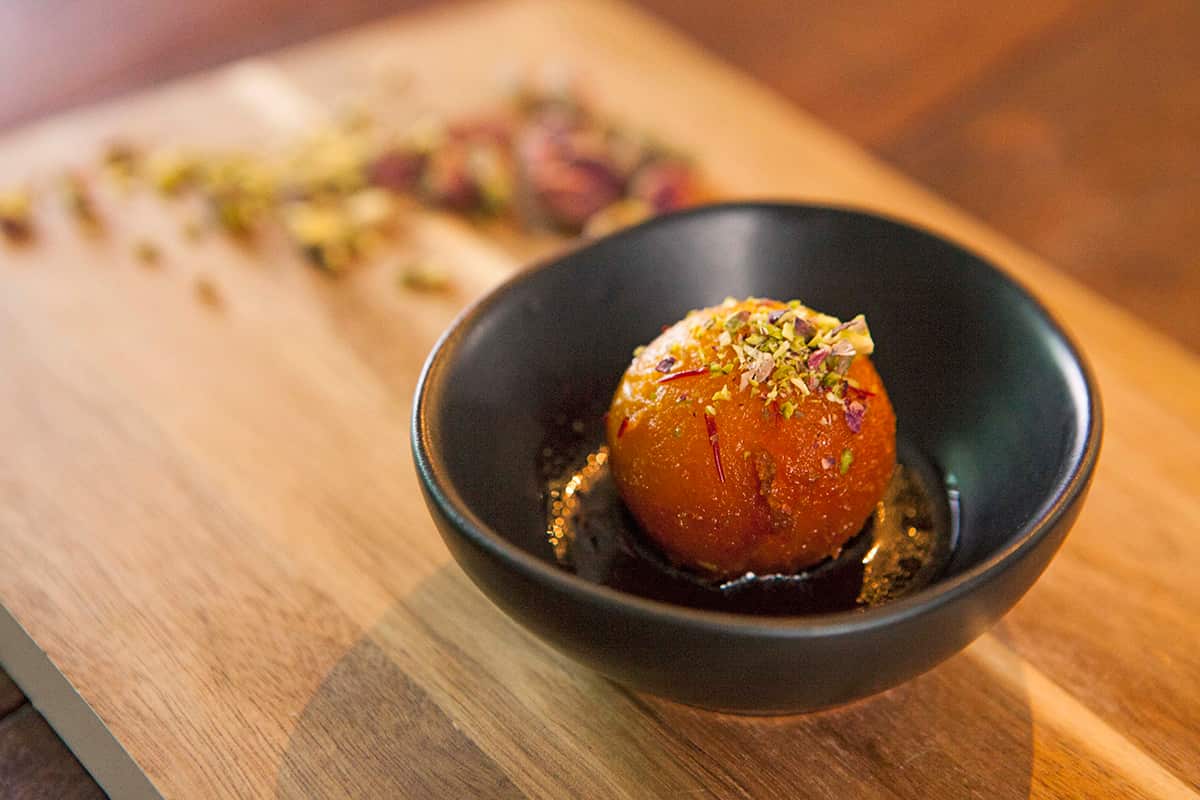 Gulab jamun (Sticky saffron-flavoured dumplings)