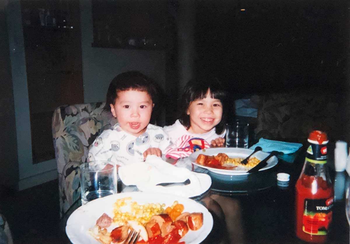 Anne Masayo Hasegawa and her brother enjoying a holiday breakfast.