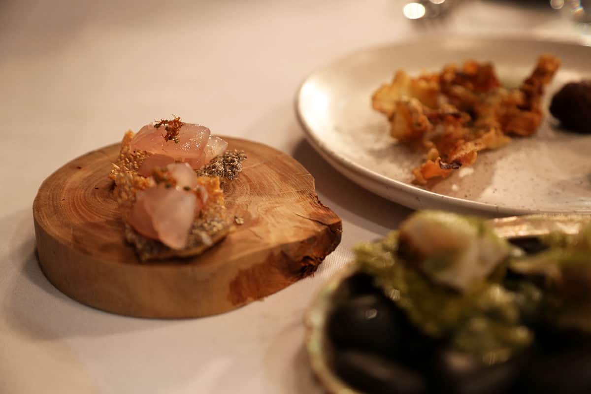 Local green ants, bunya bunya nuts and wallaby all feature on Caveau's menu.