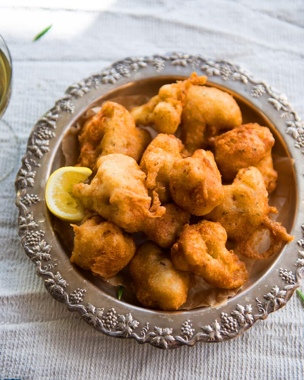 Apple cider-battered cauliflower fritters