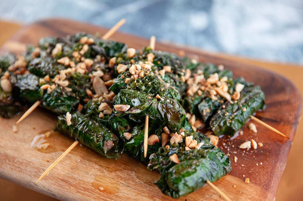 Grilled beef wrapped in betel leaf (Ba La Lot)