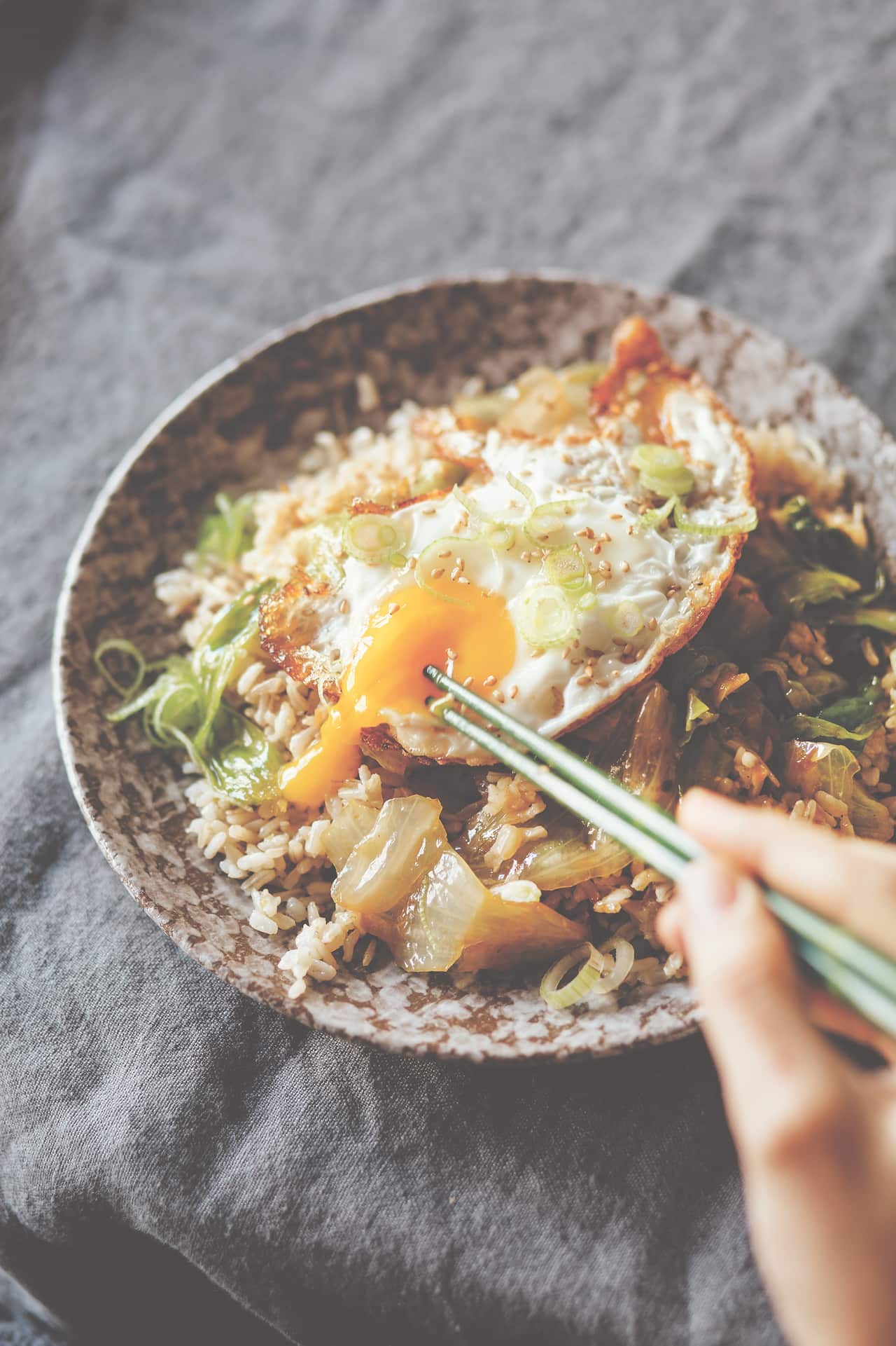 Ginger fried rice lettuce bowl with fried egg Hetty McKinnon