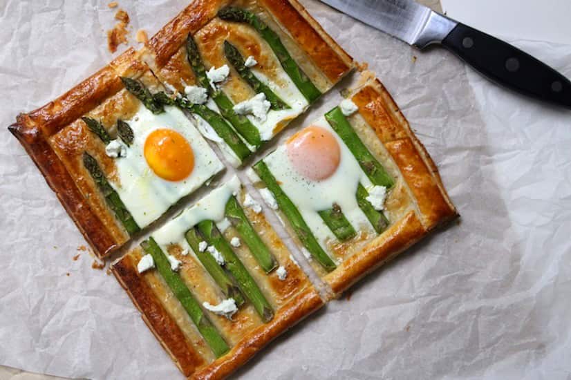 Asparagus galette with egg and dill chèvre