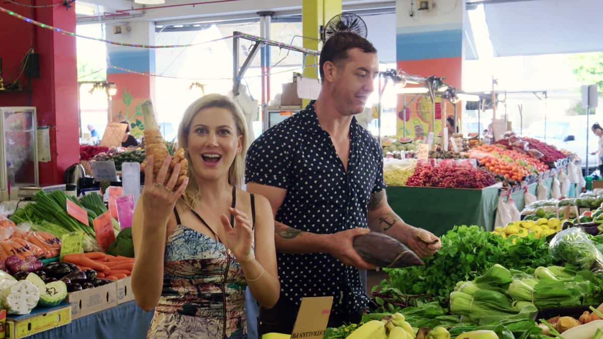 Justine Schofield and Nick Holloway at Rusty's Markets in Cairns