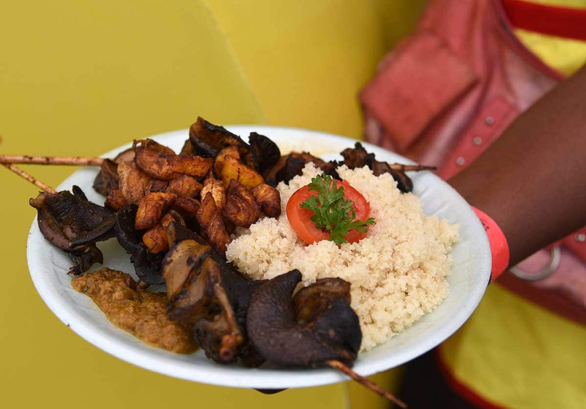  Attieke with snails and plantain banana. 