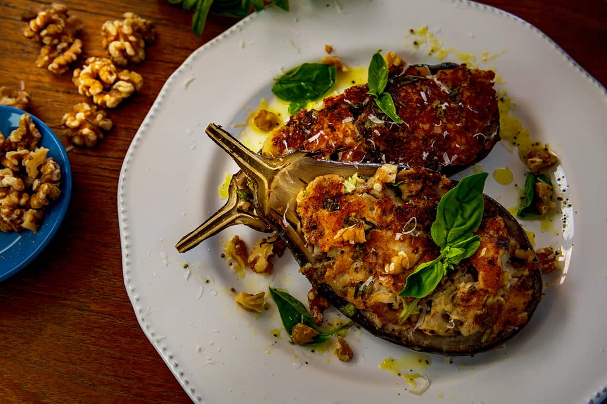 Cheese-stuffed eggplant