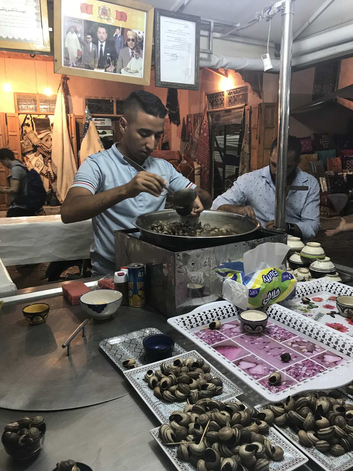 Youssef Mouttaki, who runs Marrakech Food Tours, says snails are usually eaten more as a snack and especially in the winter months.