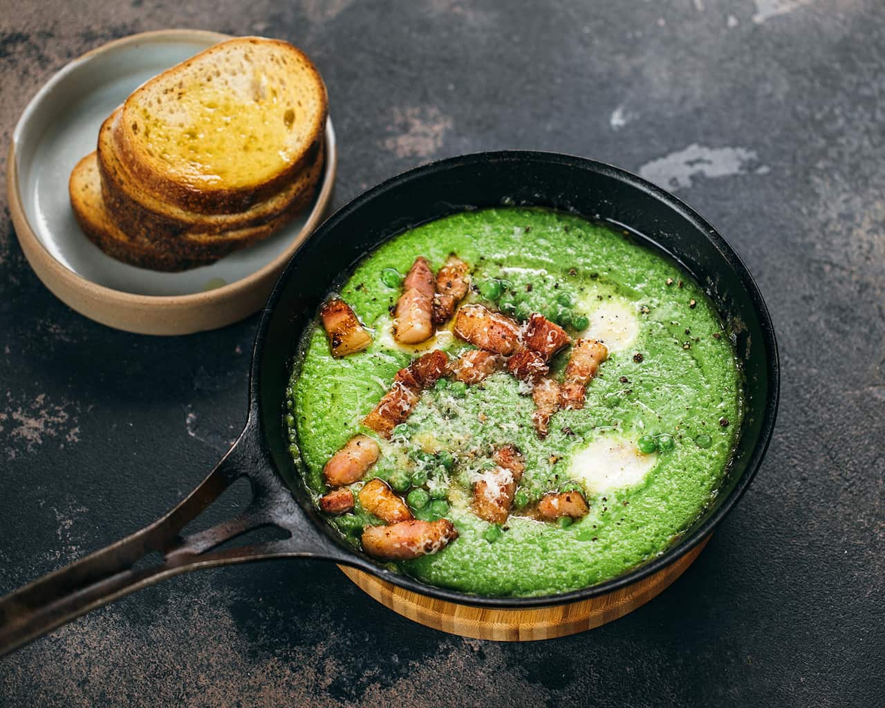 Bacon, peas and eggs