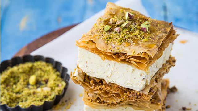 Baklava and pistachio ice-cream sandwich