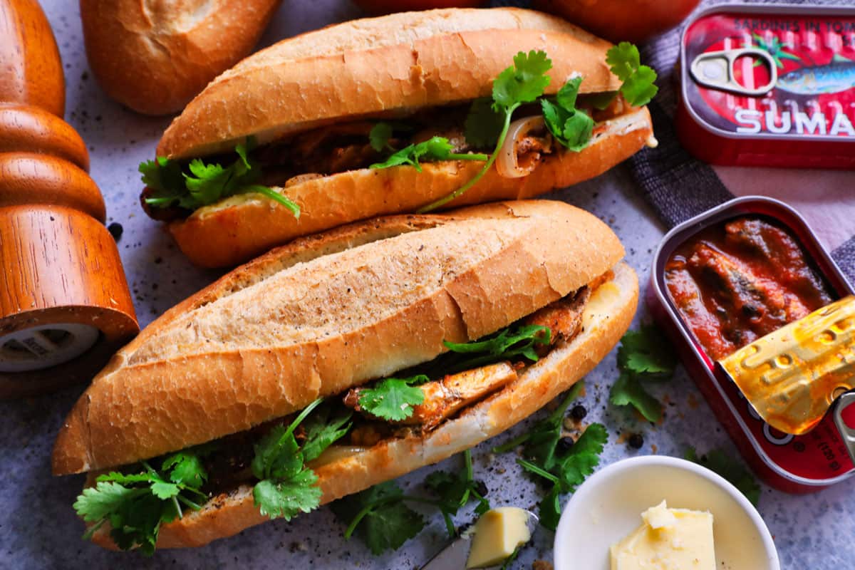 Vietnamese sardine roll (bánh mì cá mòi)