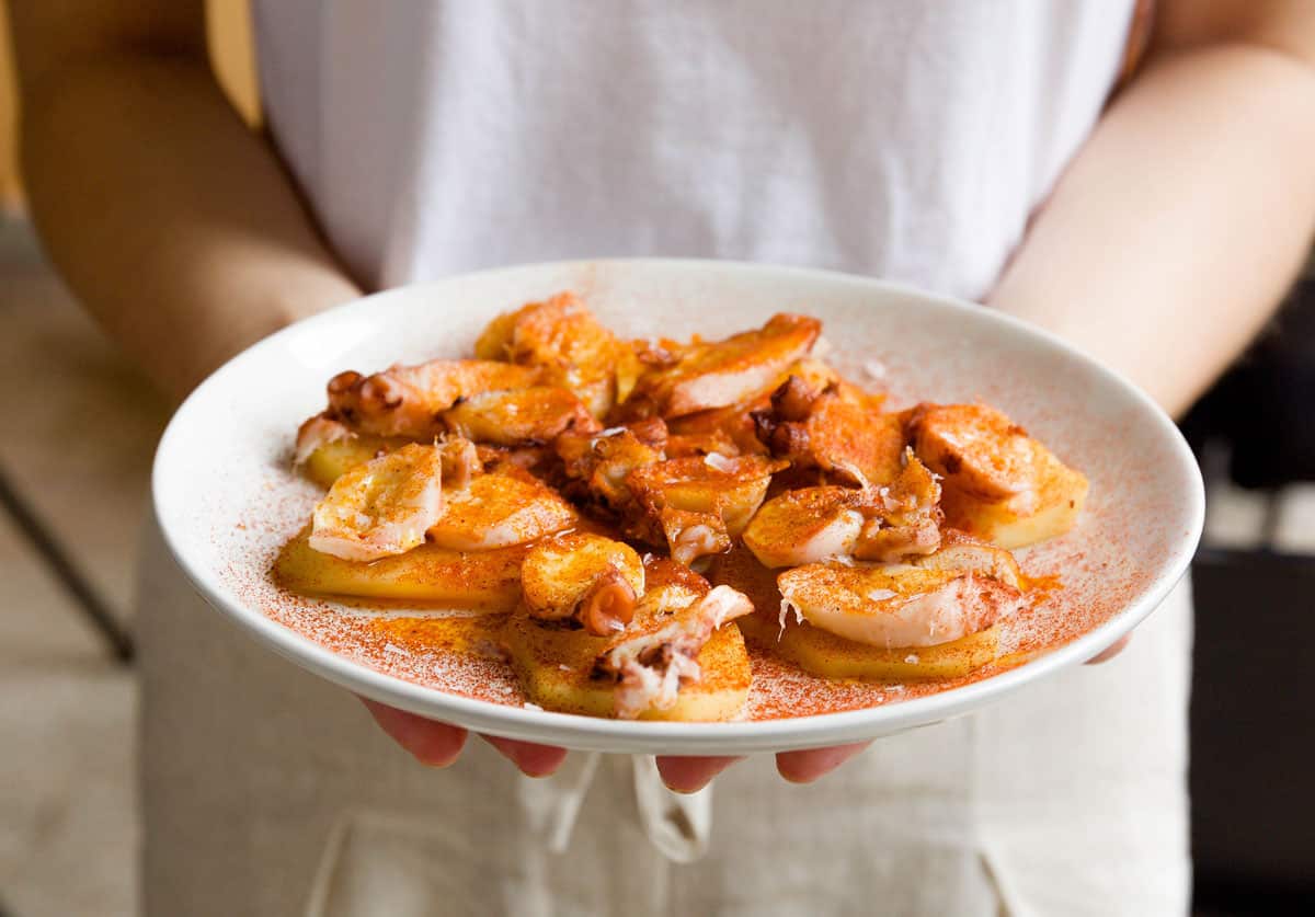 Pulpo a la Gallega is octopus over potato with smoky paprika.