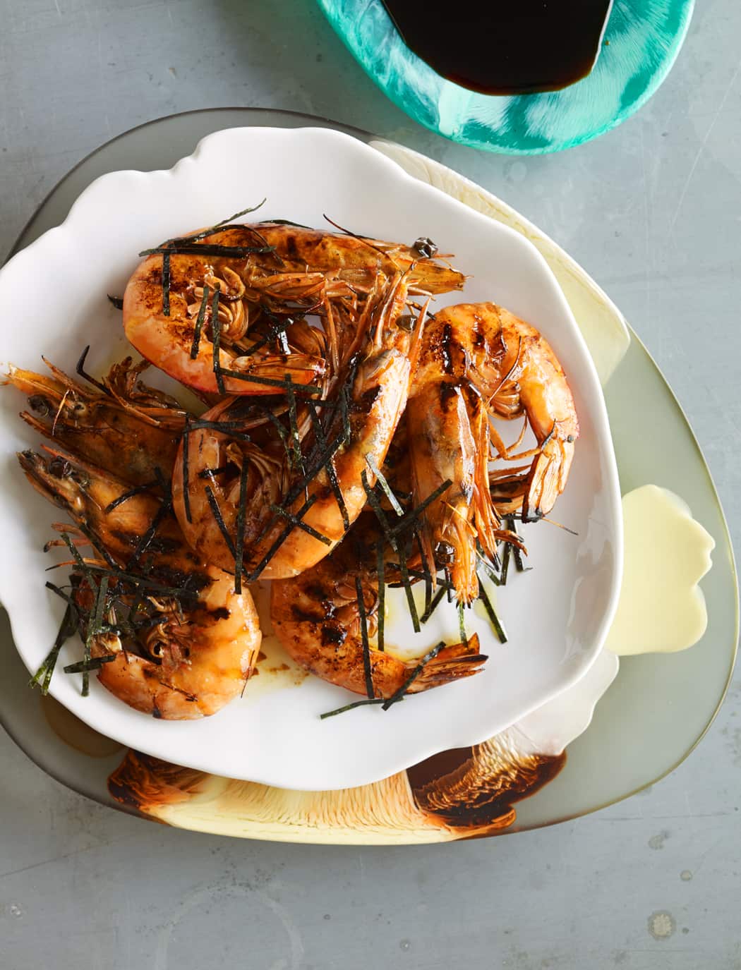 Barbecue shrimp with dashi butter and nori