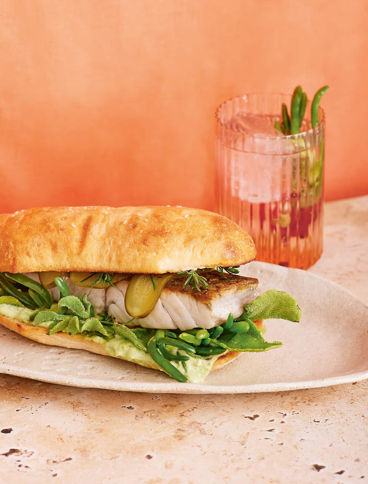 Barra burger with bush tartare sauce