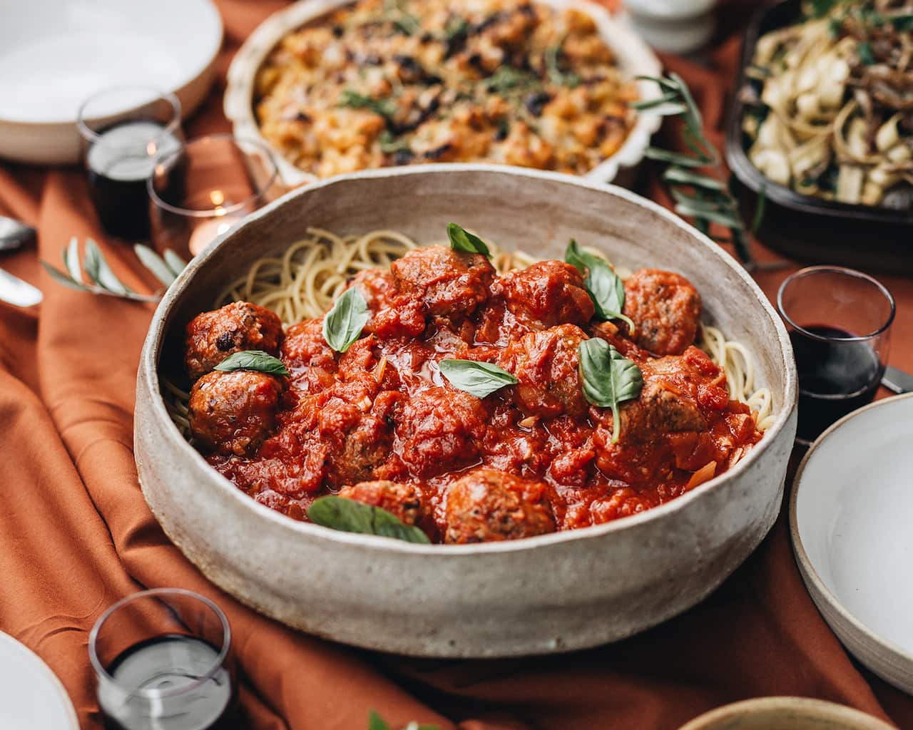 Bean balls in rich tomato sauce