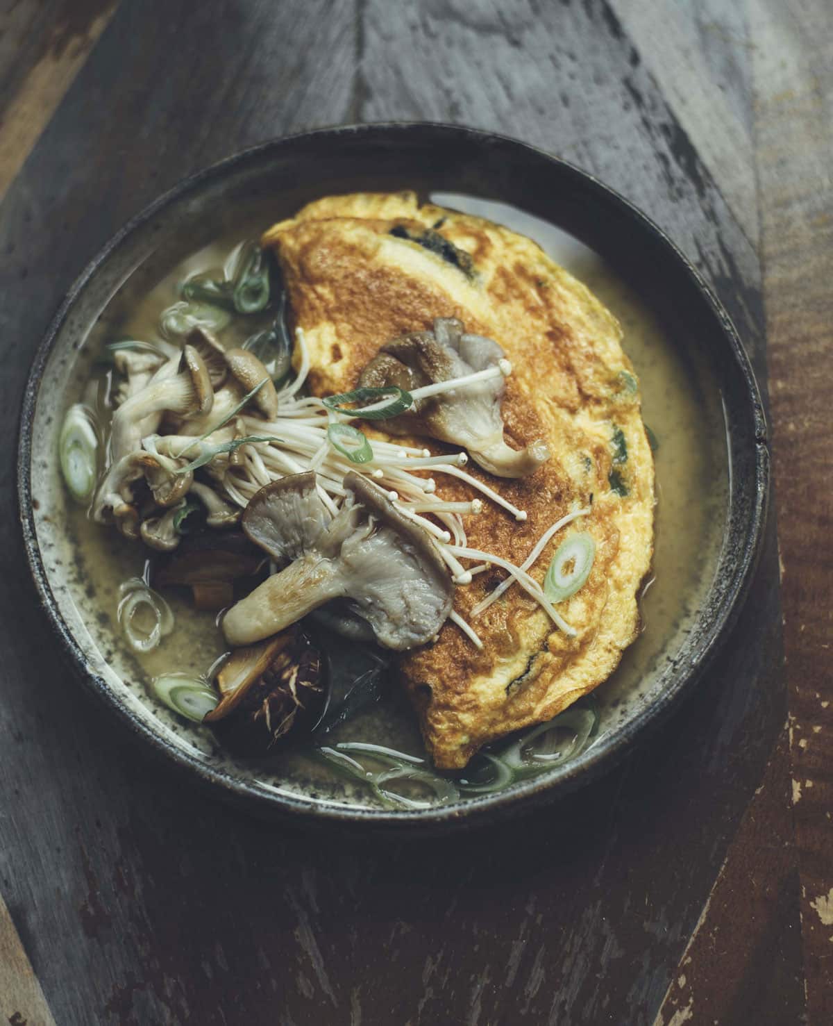 Nori omelette with miso mushroom broth