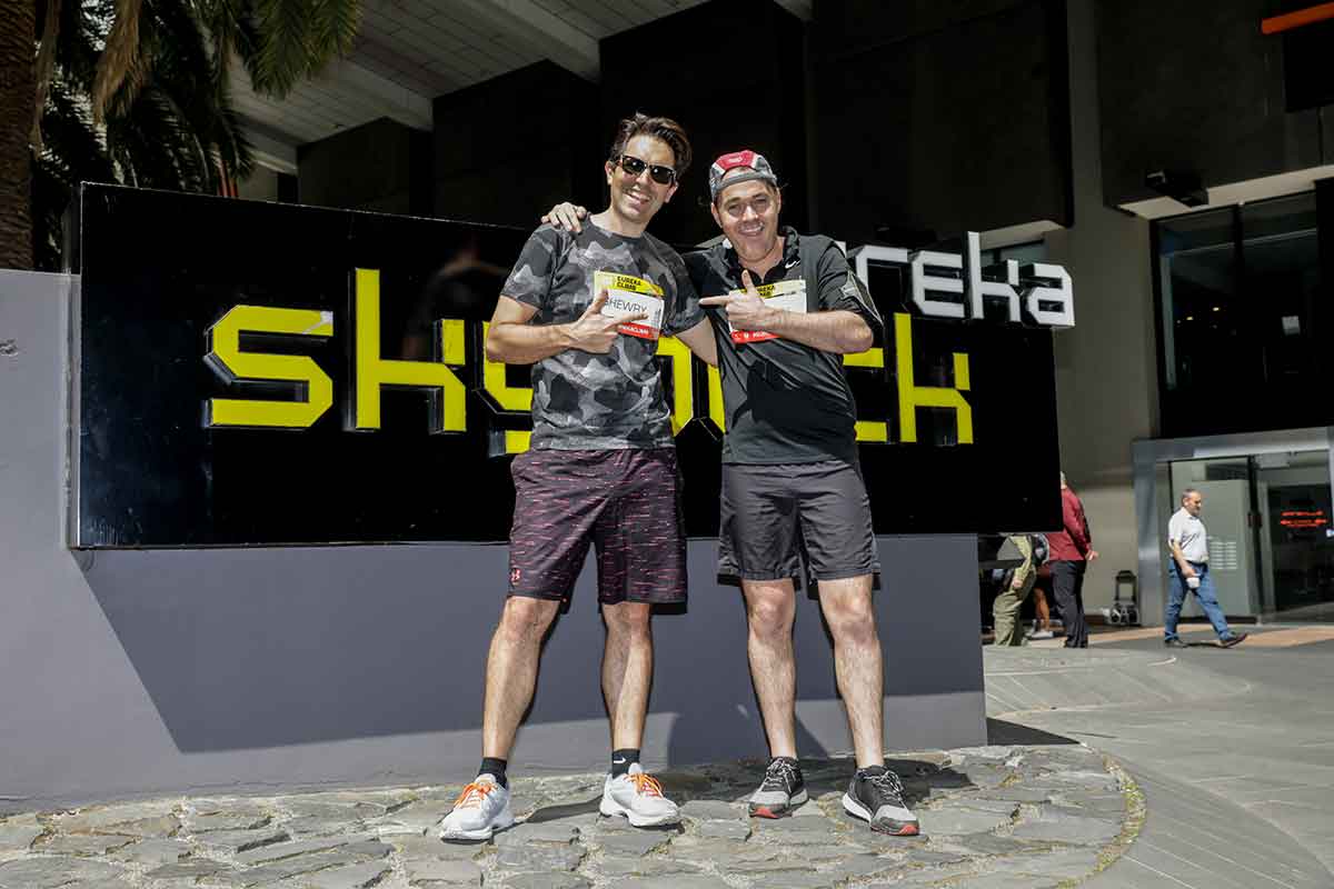 Ben Shewry (left) and Shannon Bennett before climing the Eureka tower