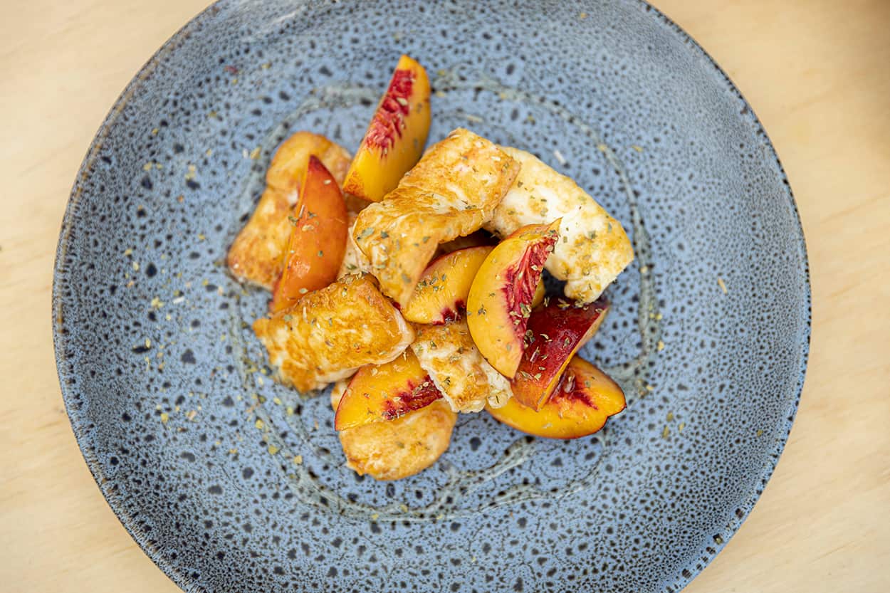 Grilled nectarine and haloumi with honey