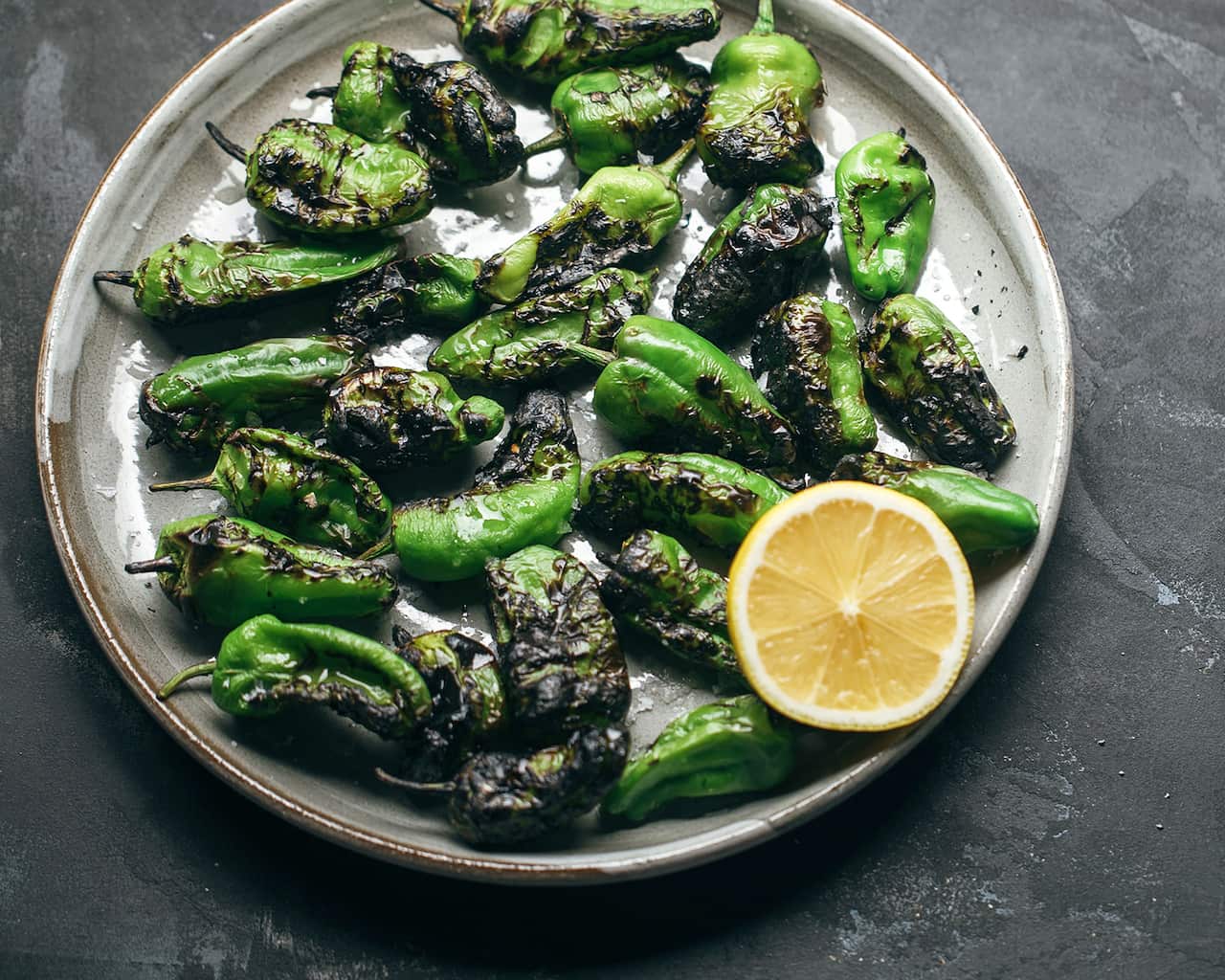 Blistered shishito peppers