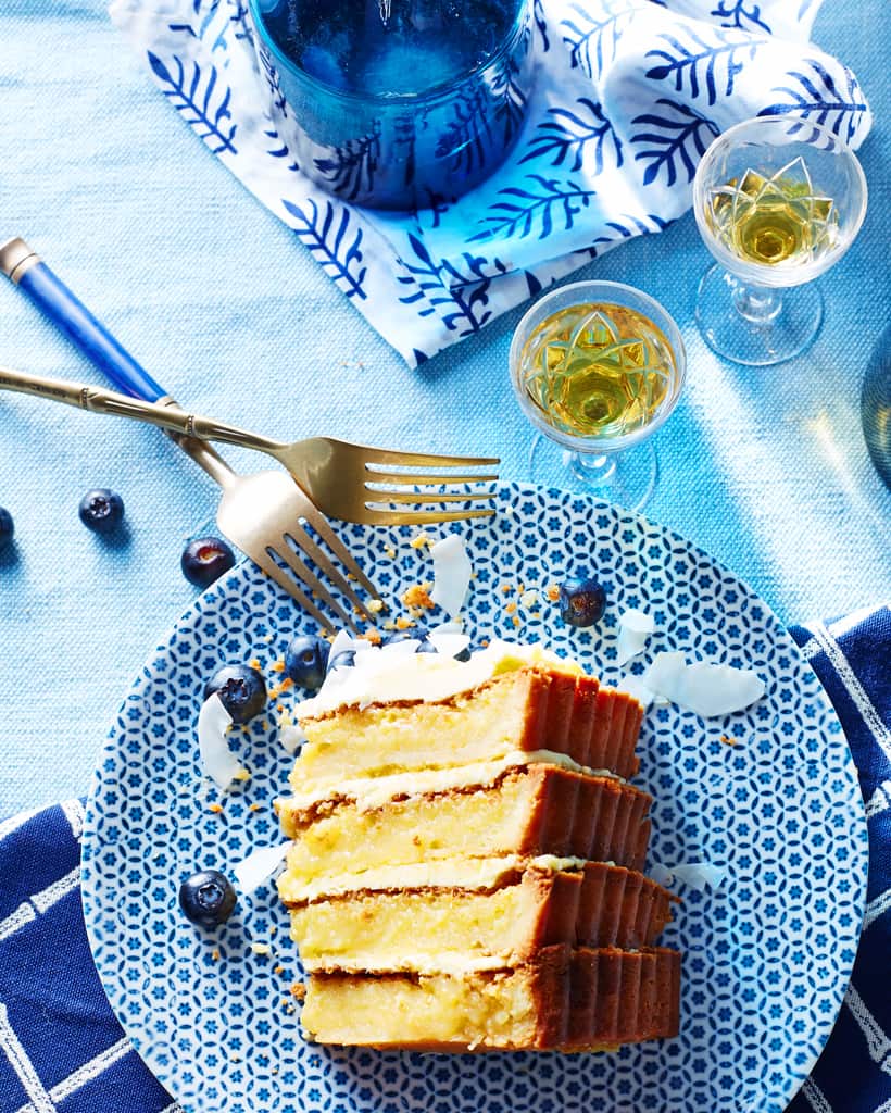 Blueberry, coconut and lemon stack pie