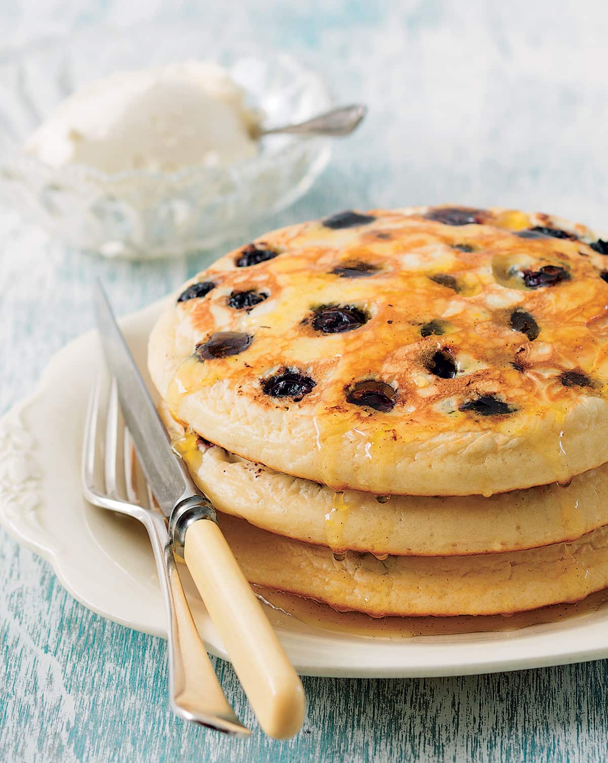 Blueberry pancakes and spiced orange syrup 