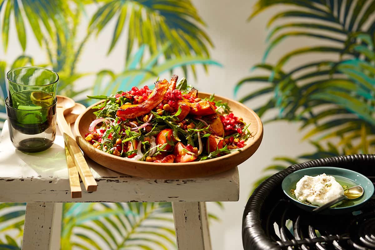 Middle Eastern chickpea and pumpkin salad with feta