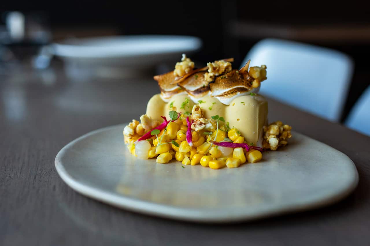 The chef's sweet corn and coconut bombe Alaska is inspired by time spent in Asia.