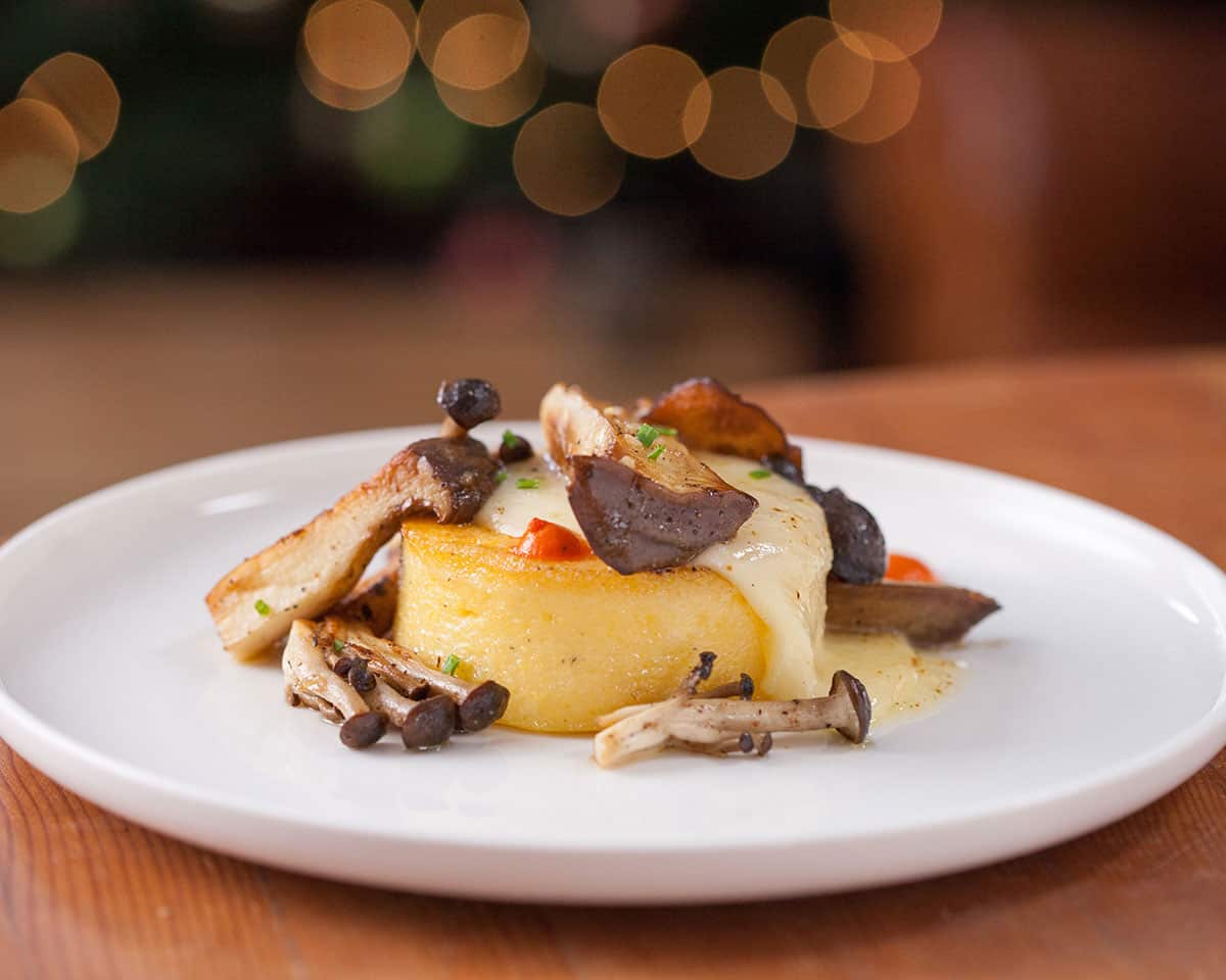 Polenta gratin with sautéed wild mushroom