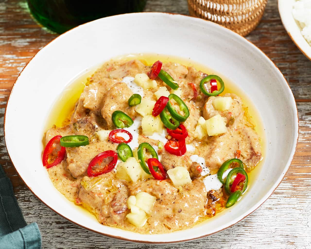 Braised pork belly with coconut, pineapple and chilli