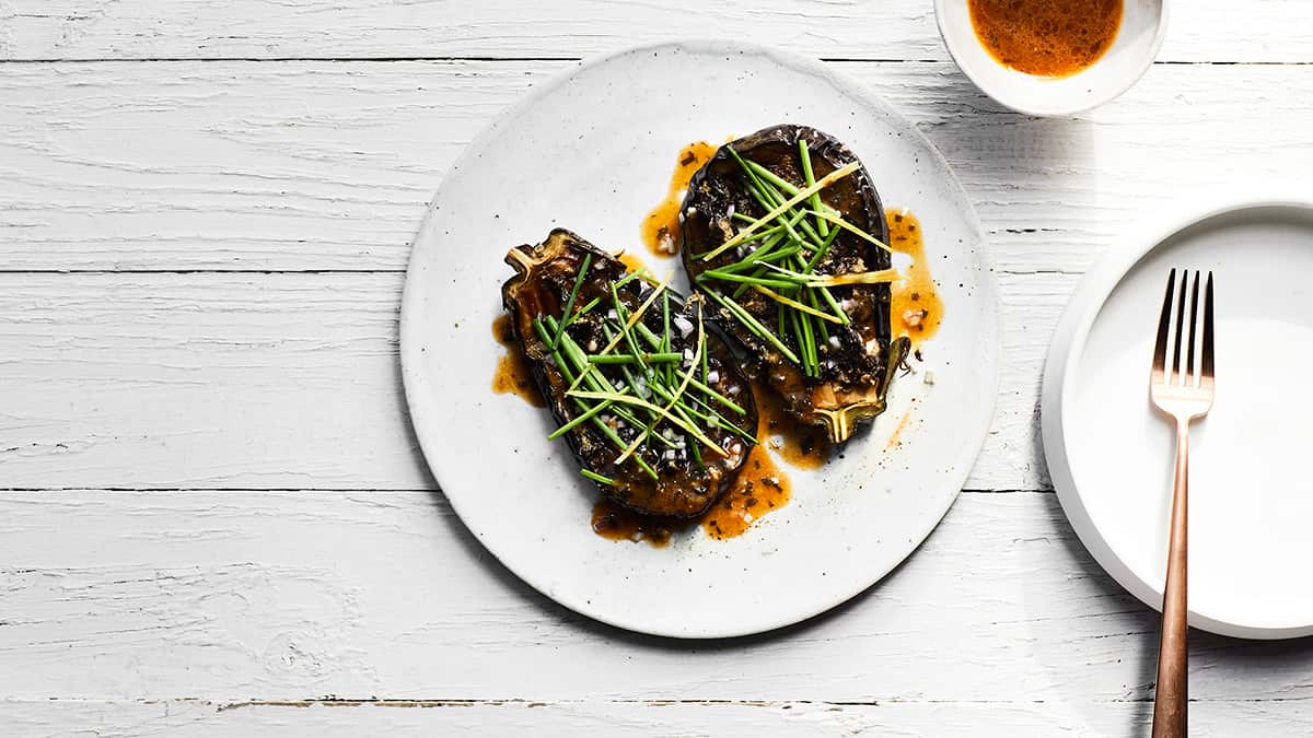 Braised eggplant with saltbush