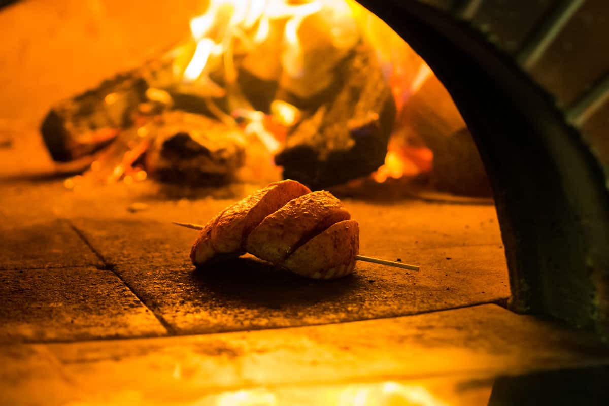 The Urnebes village crust is made in the woodfire oven with three cheeses and ajvar, a pepper-based condiment.