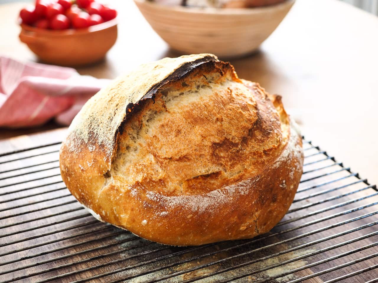 Overnight bread baked in a cast iron pot