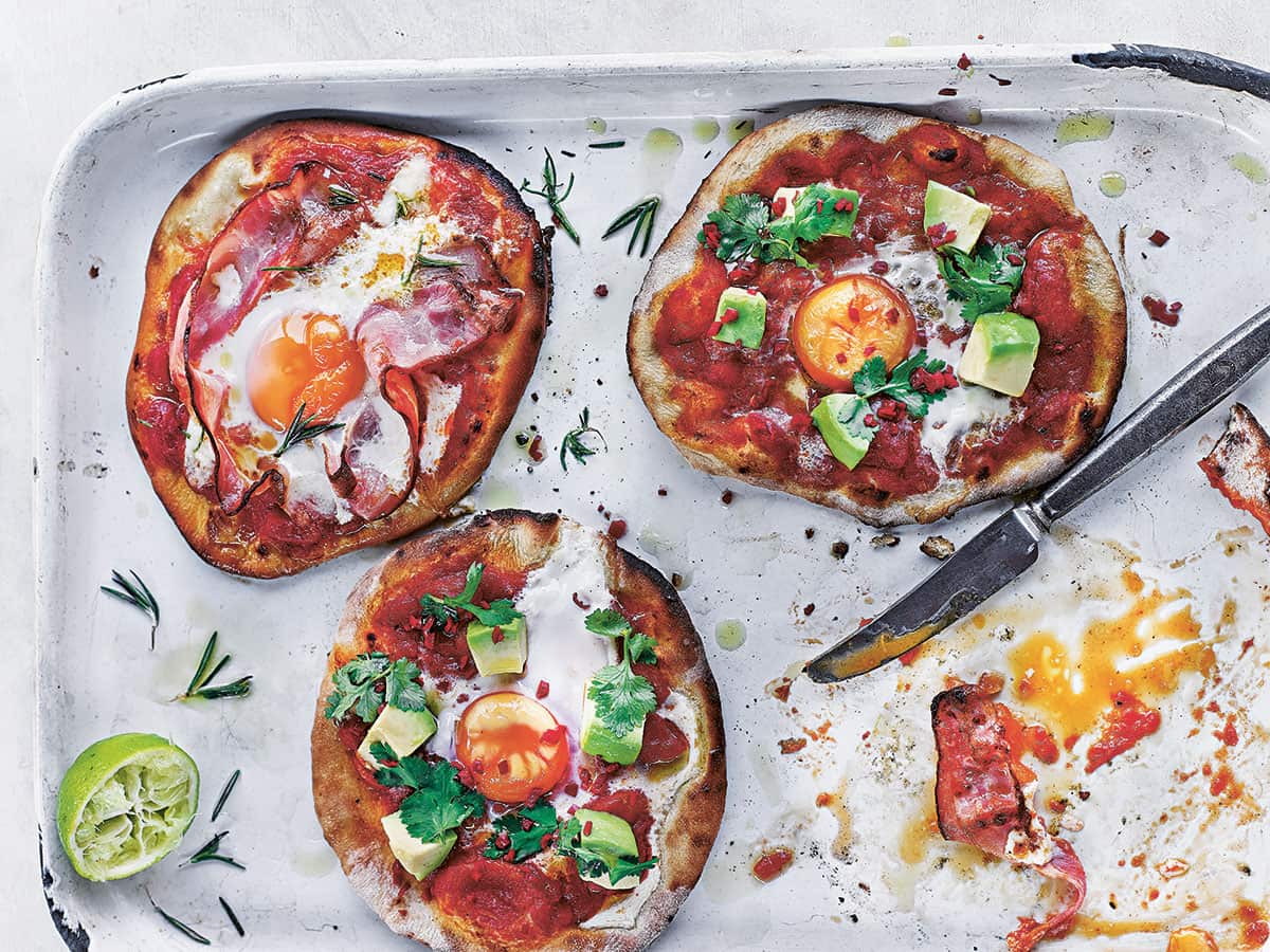 Brunch pizzette, from Fire and Smoke: Get Grilling with 120 Delicious Barbecue Recipes by Rich Harris, published by Kyle Books