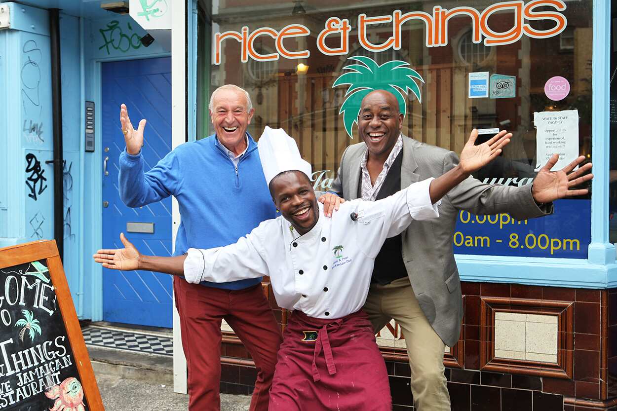 Len Goodman and Ainsley Harriot visit Rice & Things chef Branatic Neufville