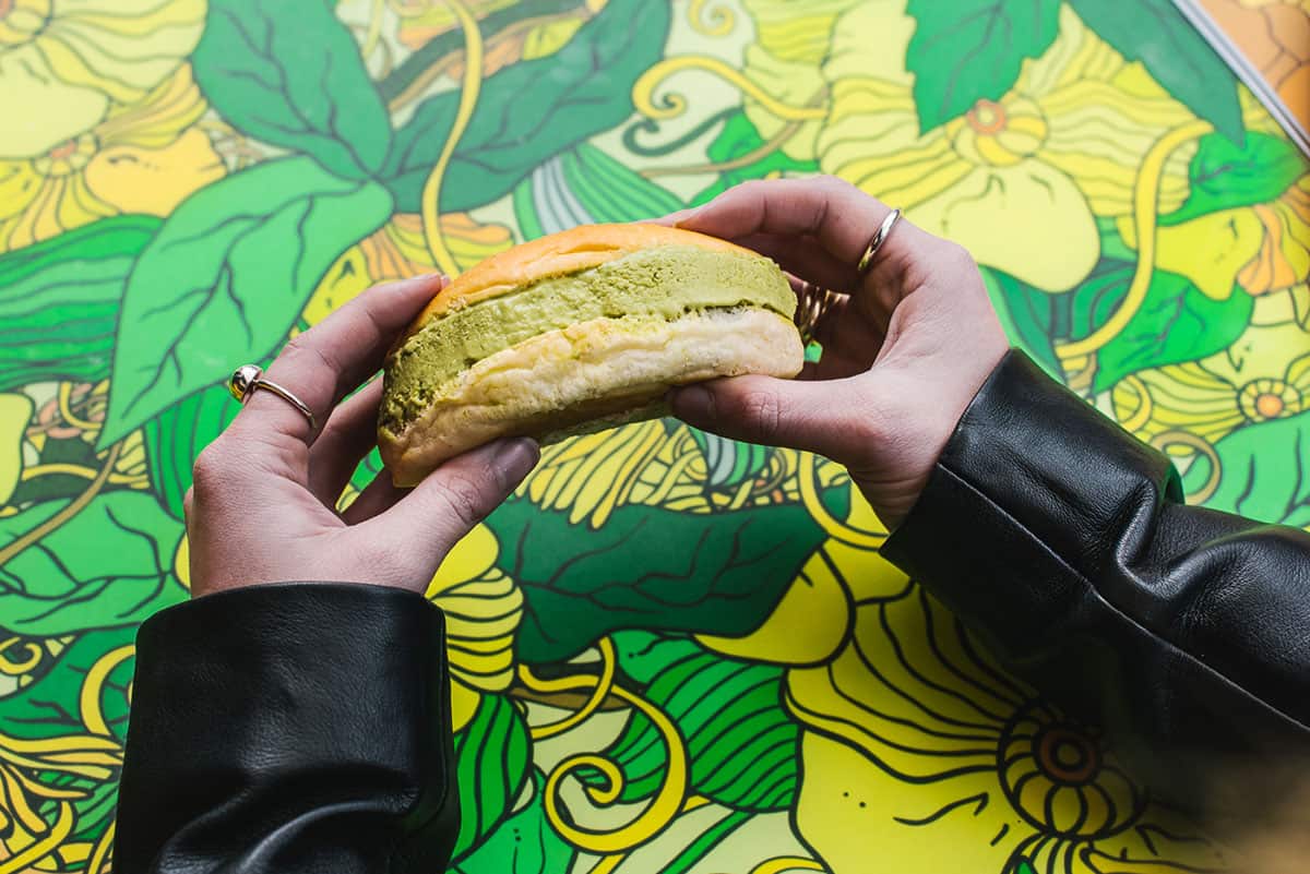 Jasmine tea ice cream sandwiches are one of two dessert bao on offer.