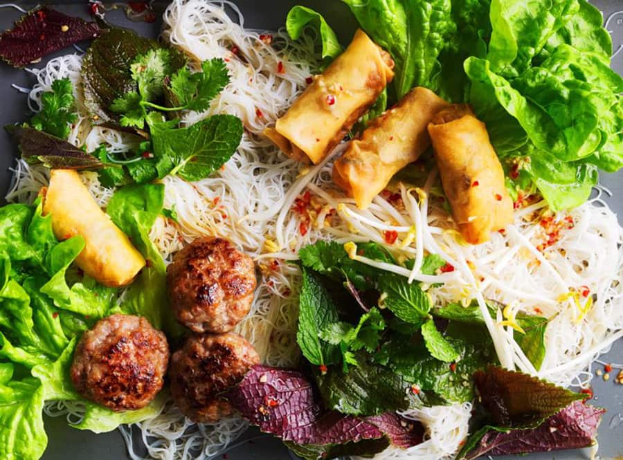 Grilled pork and spring roll noodle salad (bun cha)