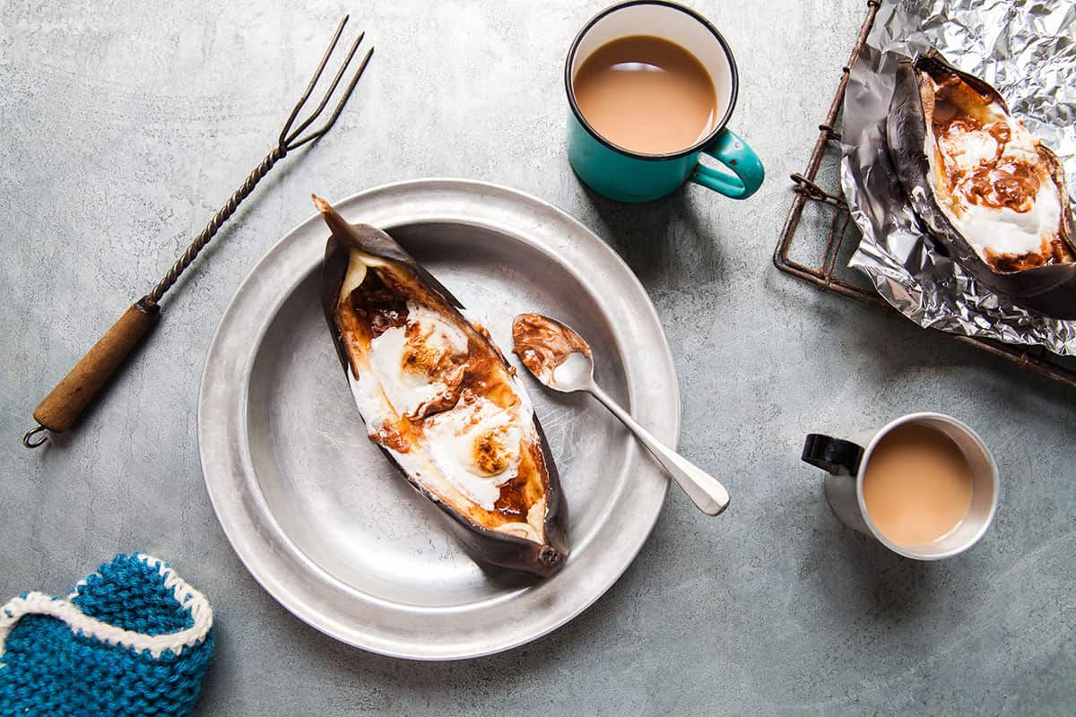 Campfire toasted bananas