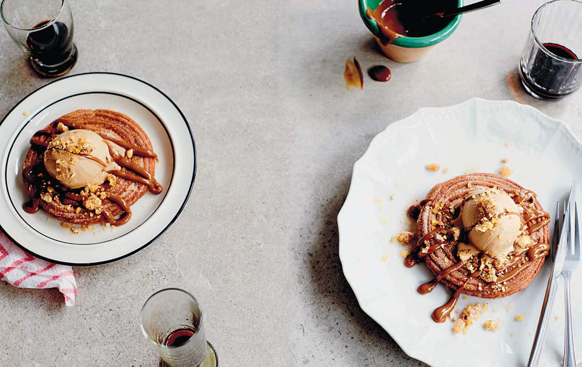 Salted caramel ice-cream churros tacos