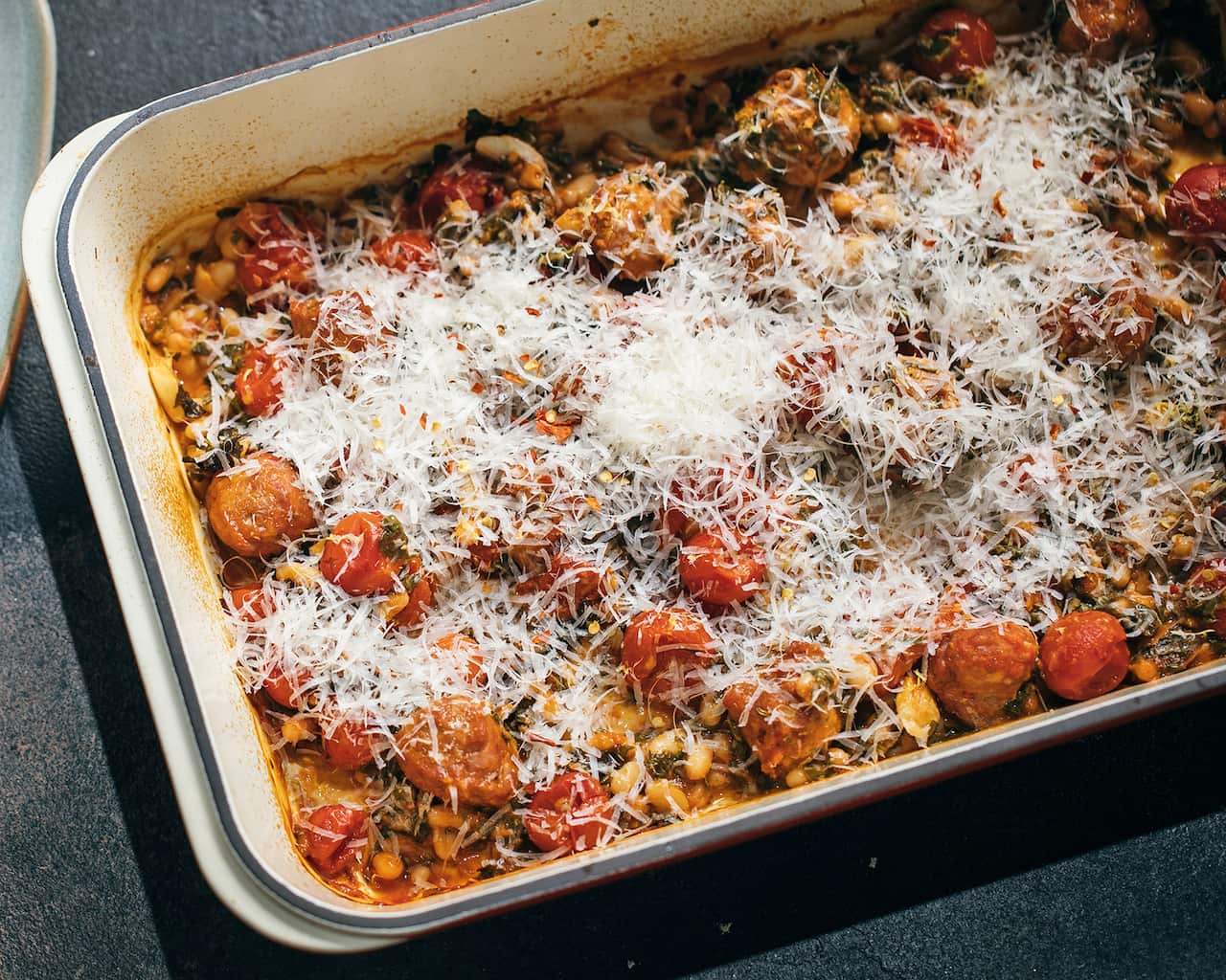 Cannellini and sausage tray bake