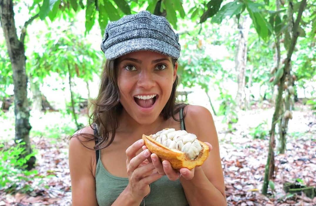 Owner Barbara Cardoso getting the first taste of raw cacao.