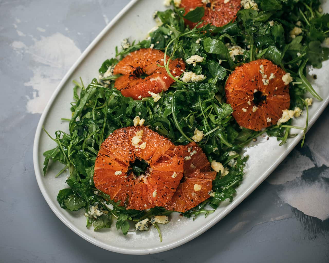 Caramelised grapefruit, blue cheese, rocket and watercress