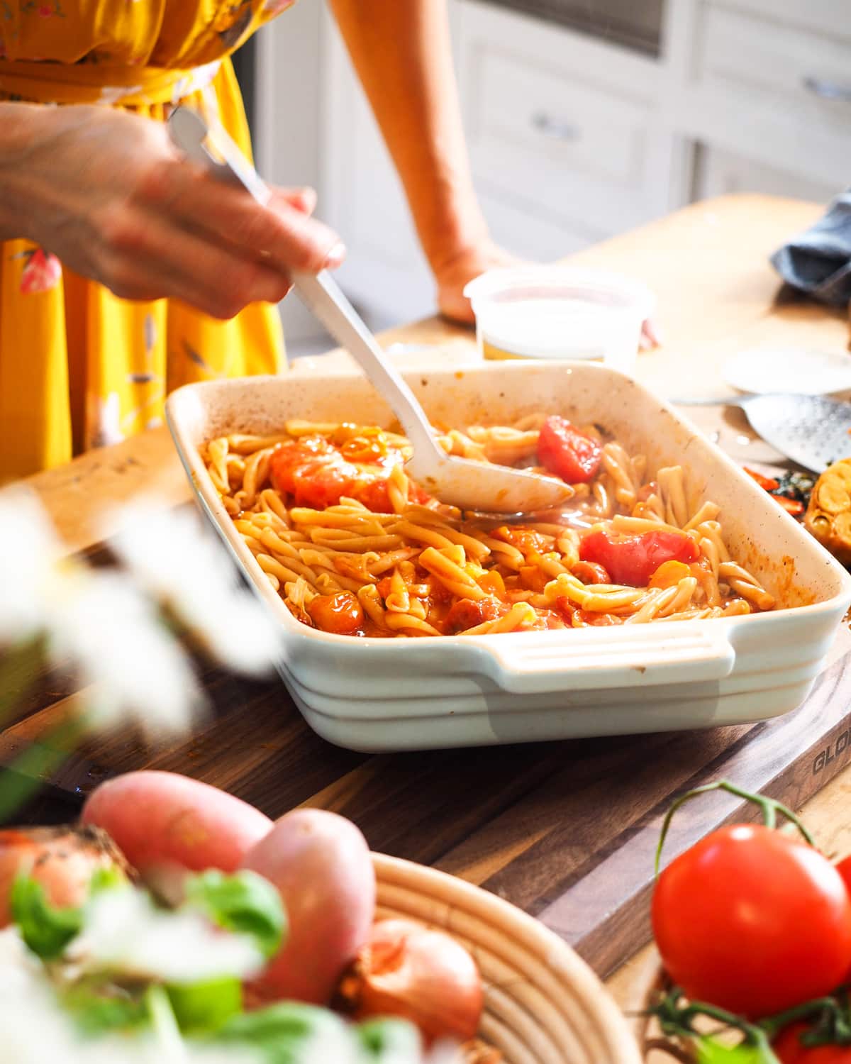 Caserecce with roasted tomatoes and burrata