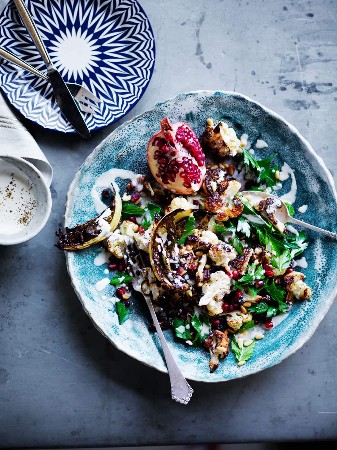 Cauliflower, pomegranate and pine nut salad