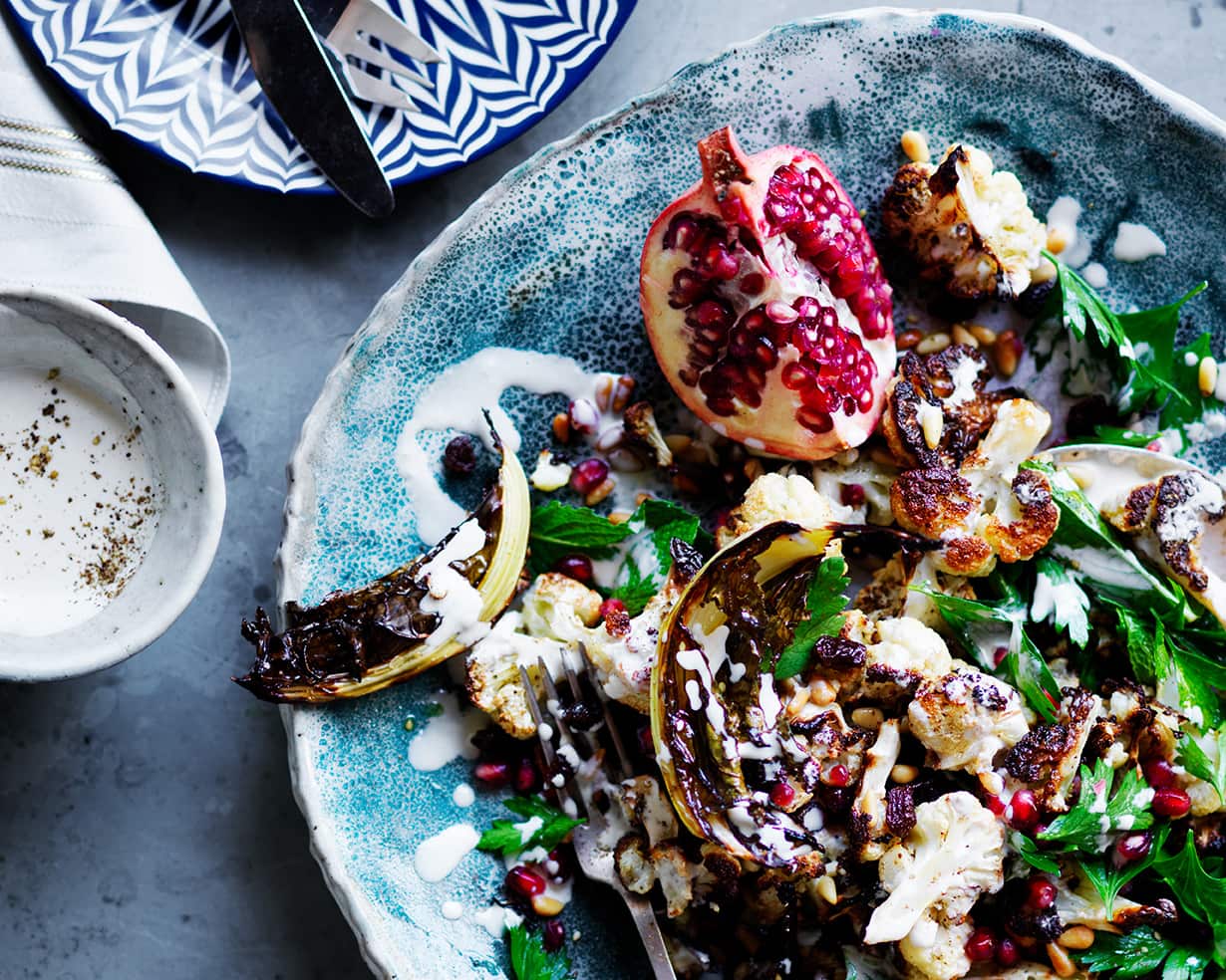 Cauliflower, pomegranate and pine nut salad